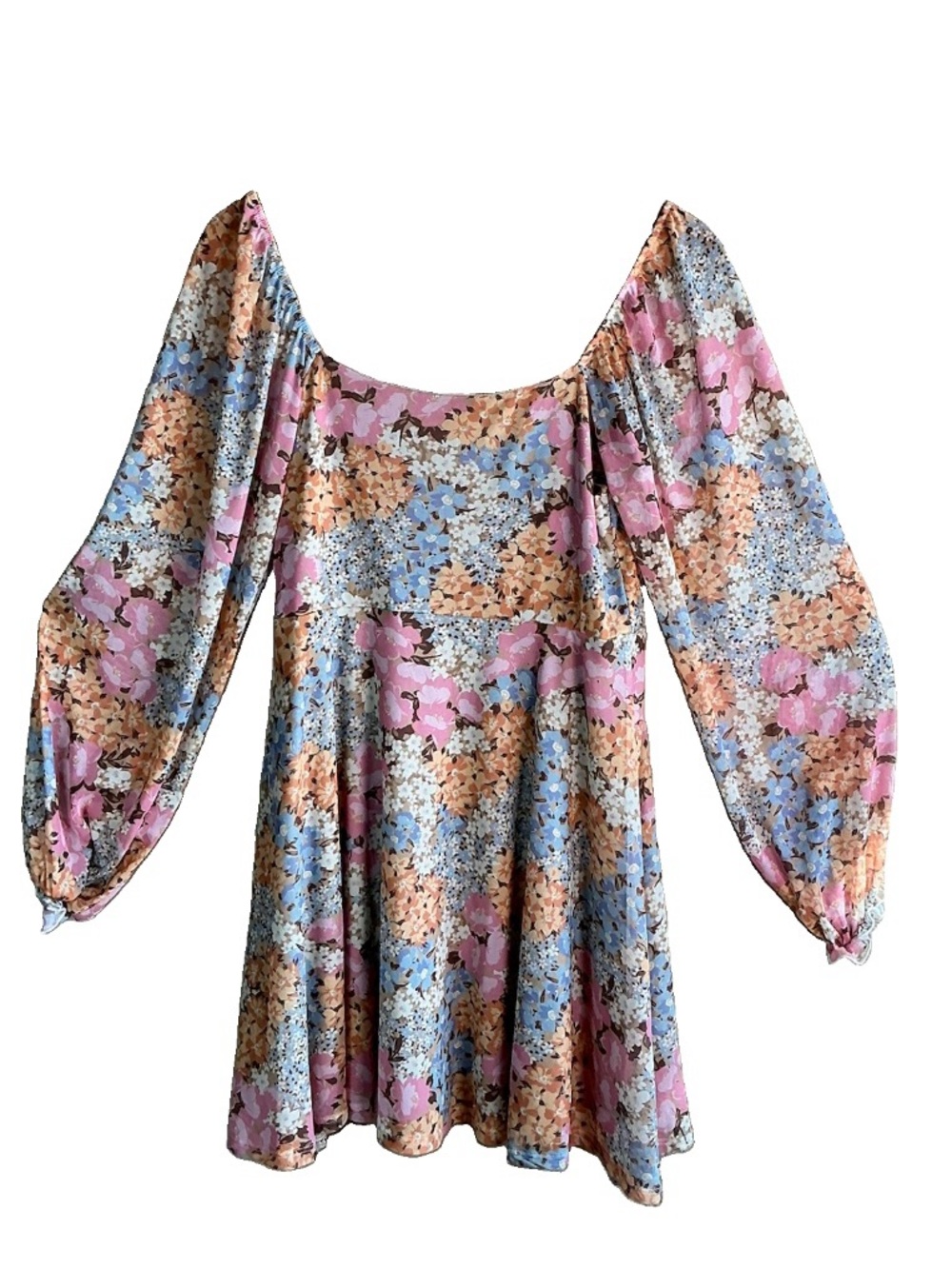 Altar'd State Boho Floral Puff Long Sleeve Mini Dress Size Medium Cottagecore